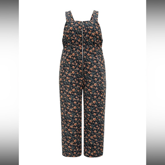 Floral Corduroy Wideleg Jumper with Pockets and Front Zipper, Dark Blue/Indigo - Picture 3 of 10